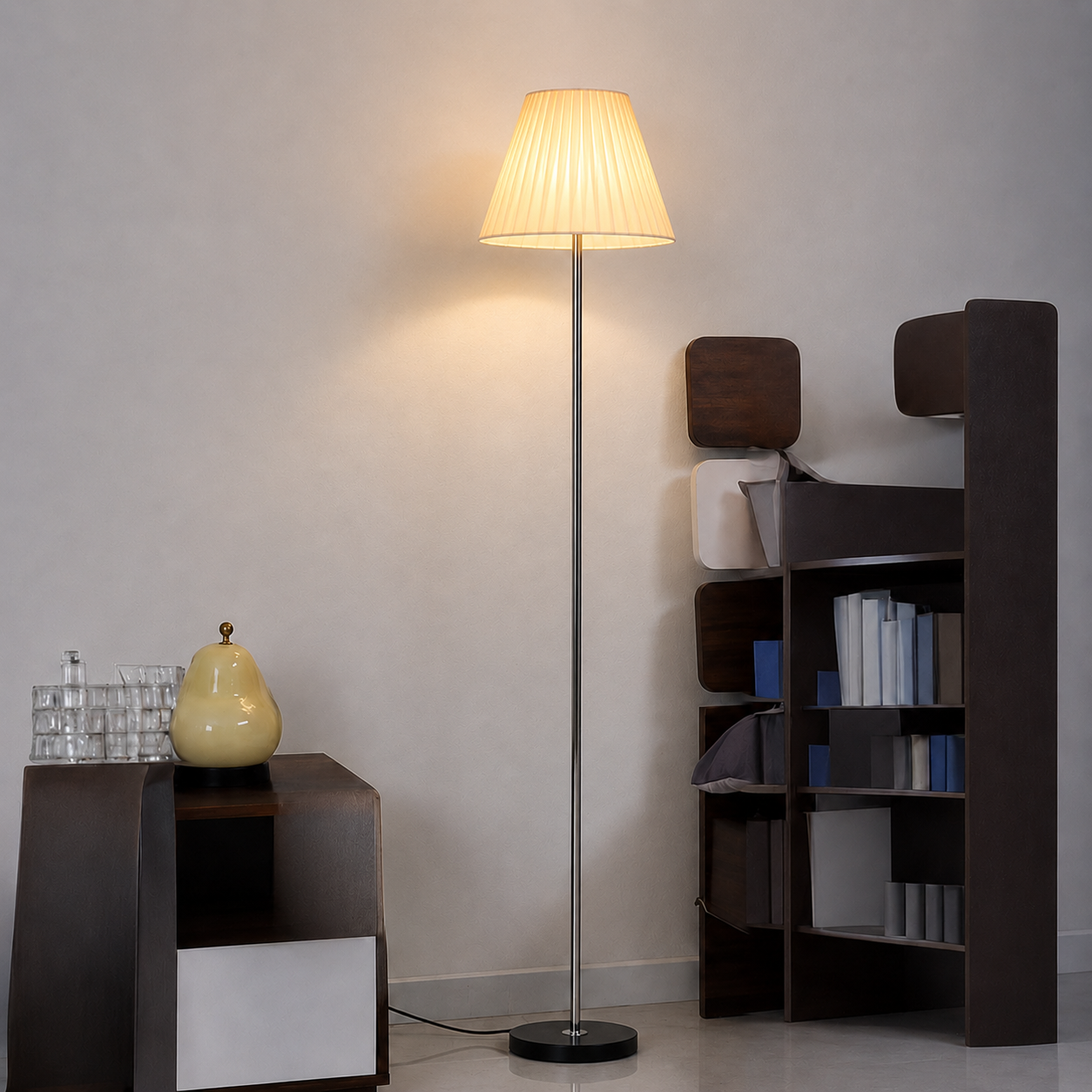 Modern Metal Floor Lamp with Textile Shade Remote Control | Ravelle