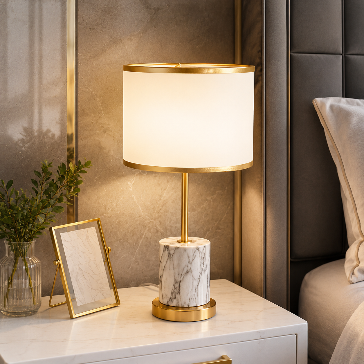 Modern Metal Touch Sensor Table Lamp With Fabric Shade | Altrixa