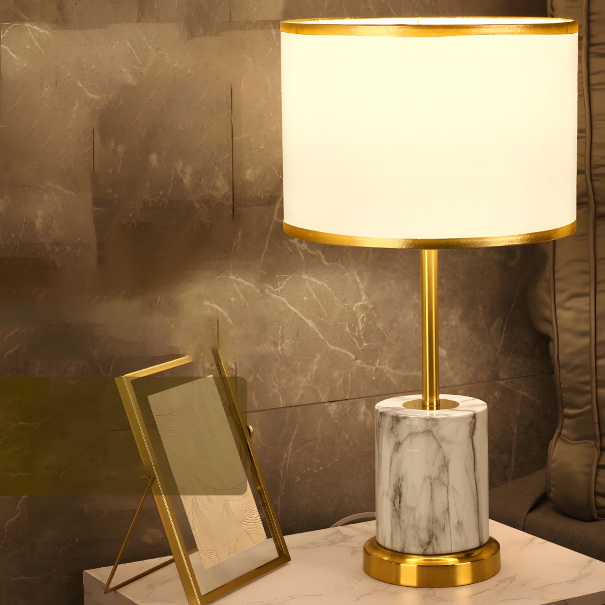 Modern Metal Touch Sensor Table Lamp With Fabric Shade | Altrixa