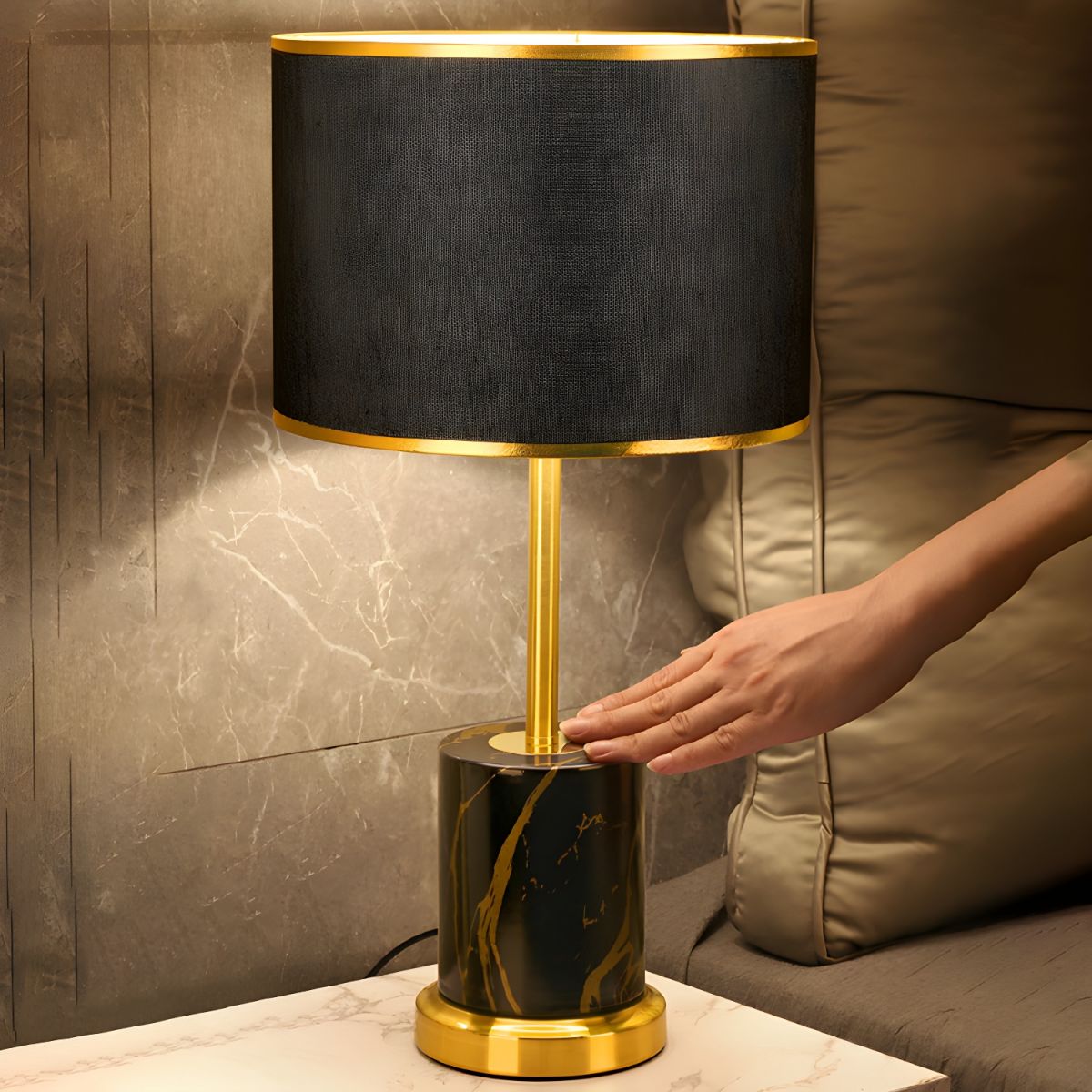 Modern Metal Touch Sensor Table Lamp With Fabric Shade | Altrixa