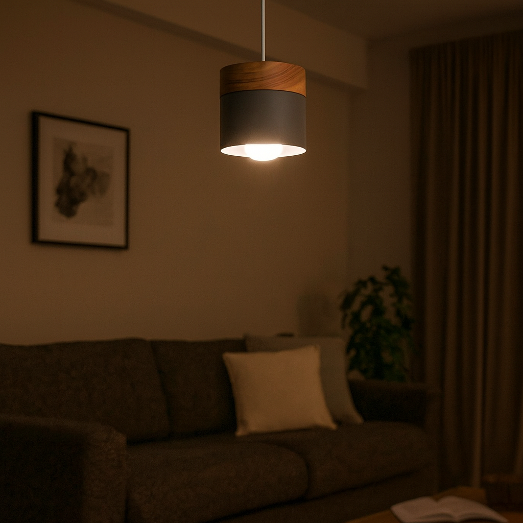 Modern Nordic Cylinder Pendant Light Wood Metal E27 | Tivora