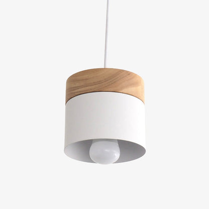 Modern Nordic Cylinder Pendant Light Wood Metal E27 | Tivora