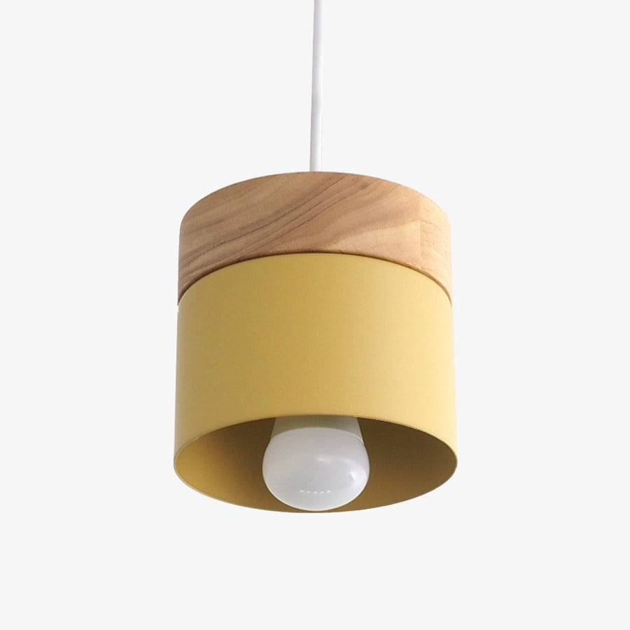 Modern Nordic Cylinder Pendant Light Wood Metal E27 | Tivora