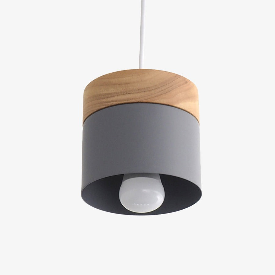 Modern Nordic Cylinder Pendant Light Wood Metal E27 | Tivora