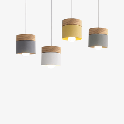 Modern Nordic Cylinder Pendant Light Wood Metal E27 | Tivora