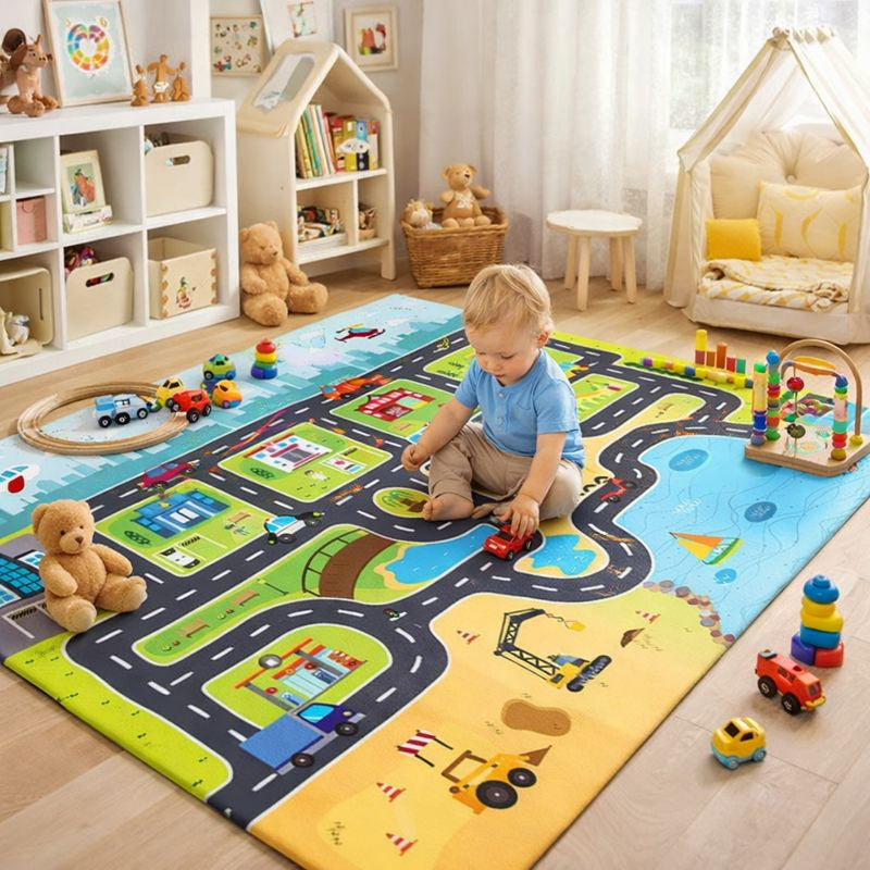 Modern Road Design Play Mat Kids Floor Rug Rectangle | Verolia