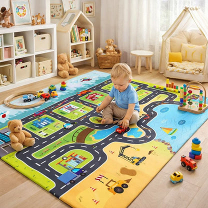 Modern Road Design Play Mat Kids Floor Rug Rectangle | Verolia
