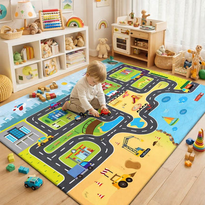 Modern Road Design Play Mat Kids Floor Rug Rectangle | Verolia