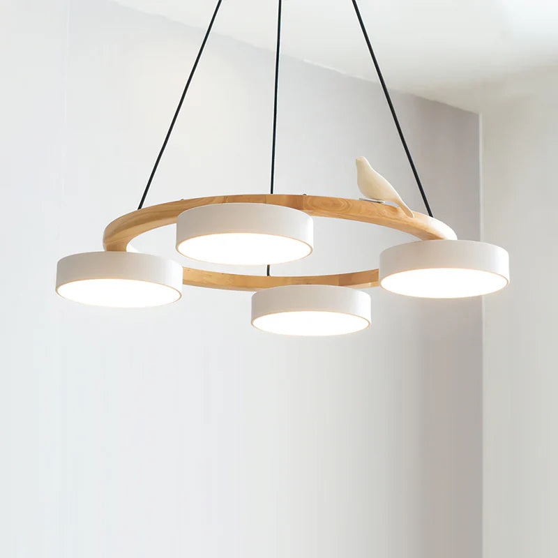 Modern Round Wood LED Chandelier Ceiling Pendant | Lunwora