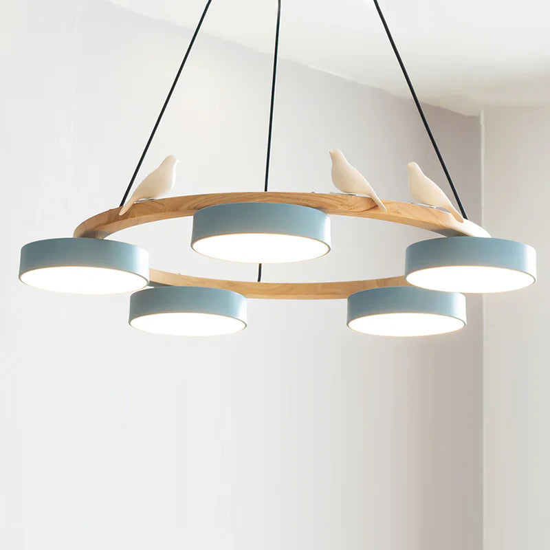 Modern Round Wood LED Chandelier Ceiling Pendant | Lunwora