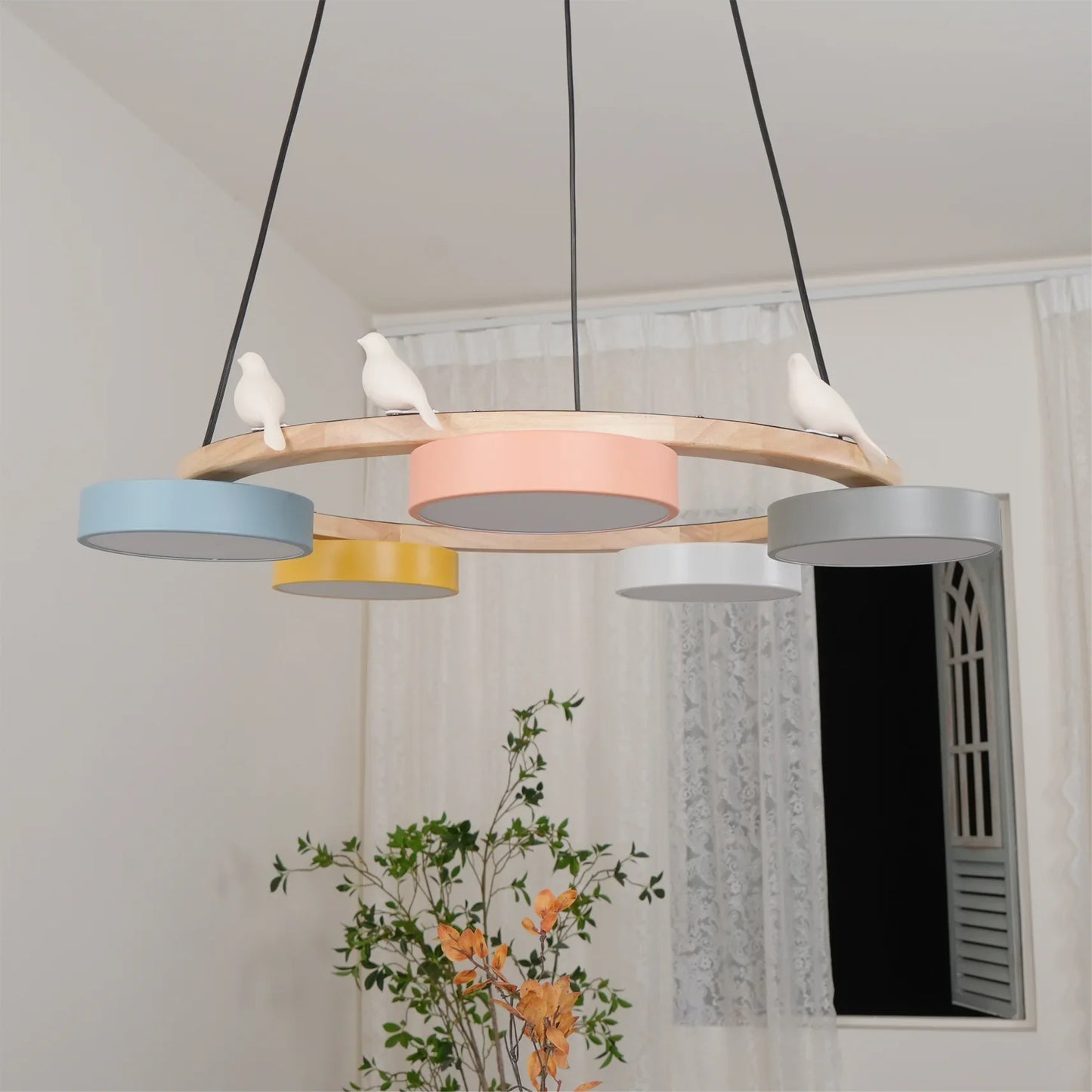 Modern Round Wood LED Chandelier Ceiling Pendant | Lunwora