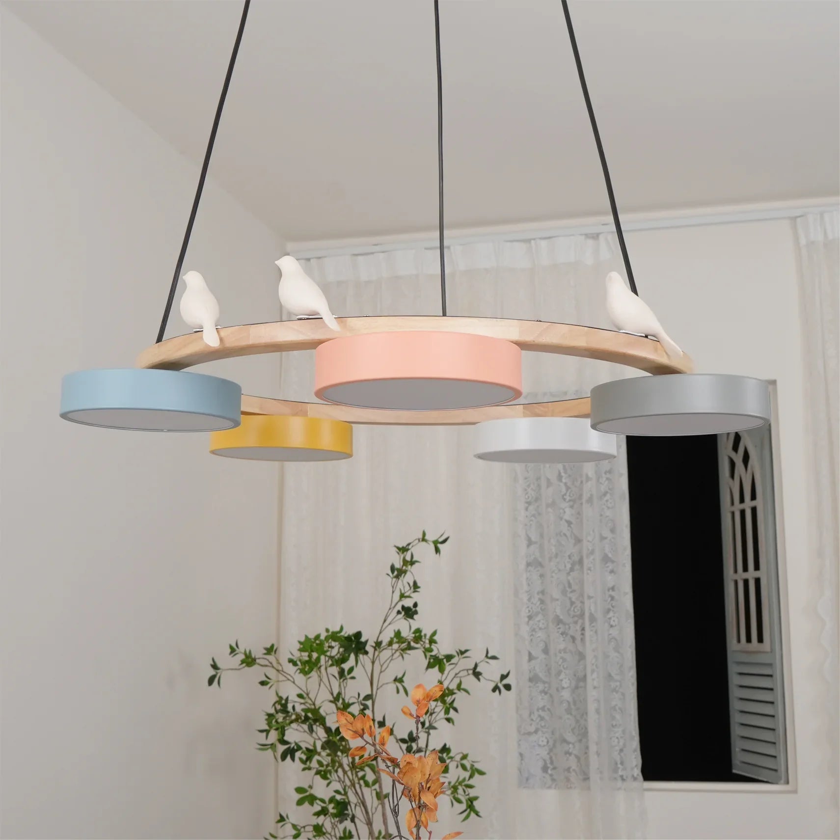 Modern Round Wood LED Chandelier Ceiling Pendant | Lunwora