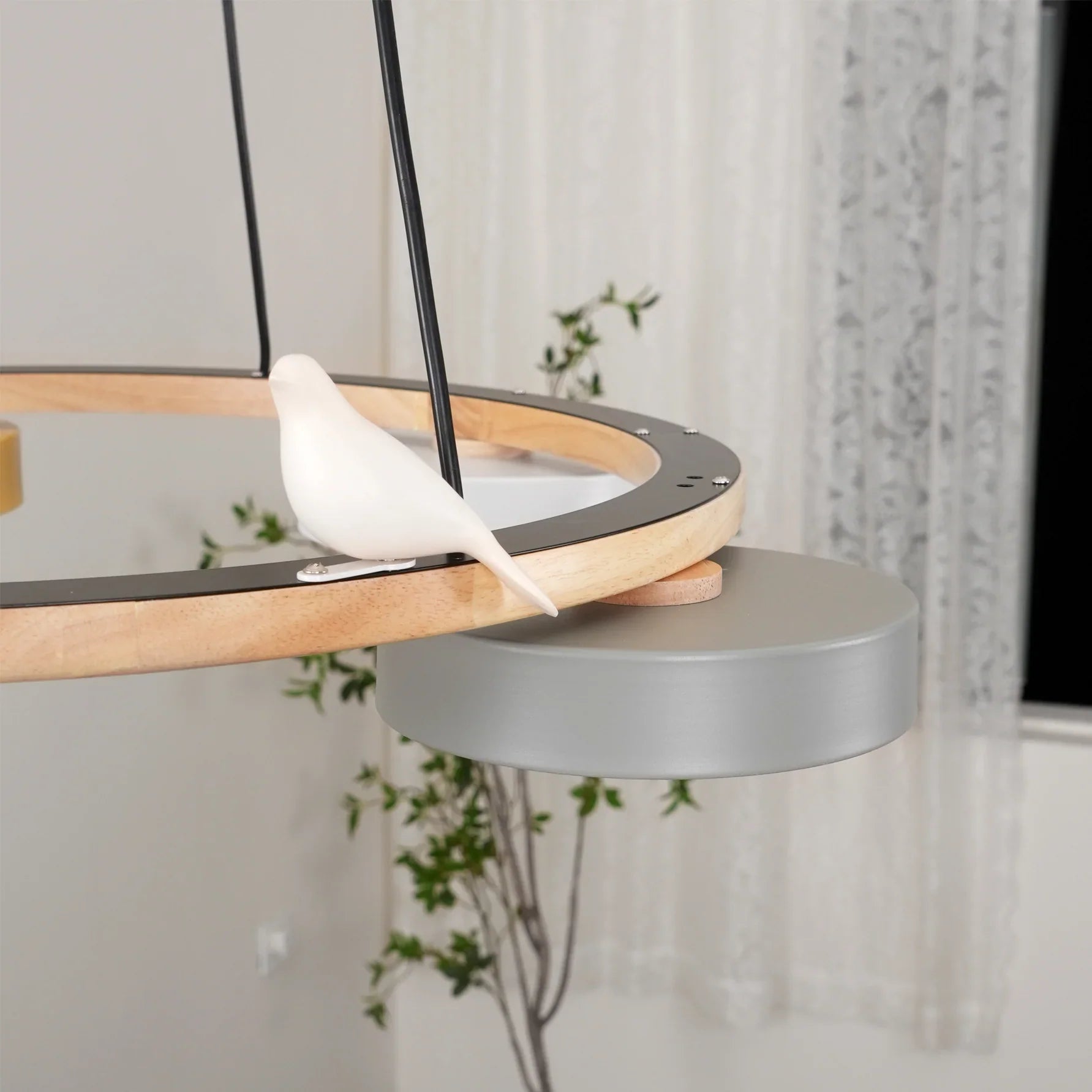 Modern Round Wood LED Chandelier Ceiling Pendant | Lunwora