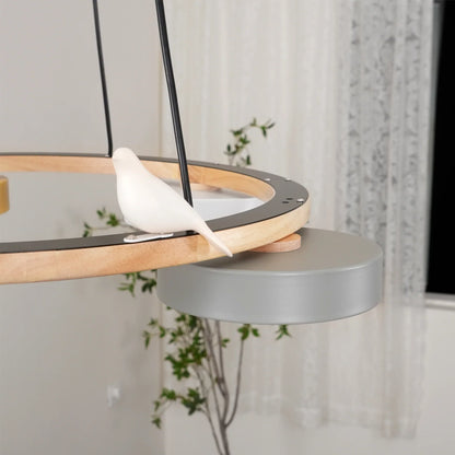 Modern Round Wood LED Chandelier Ceiling Pendant | Lunwora
