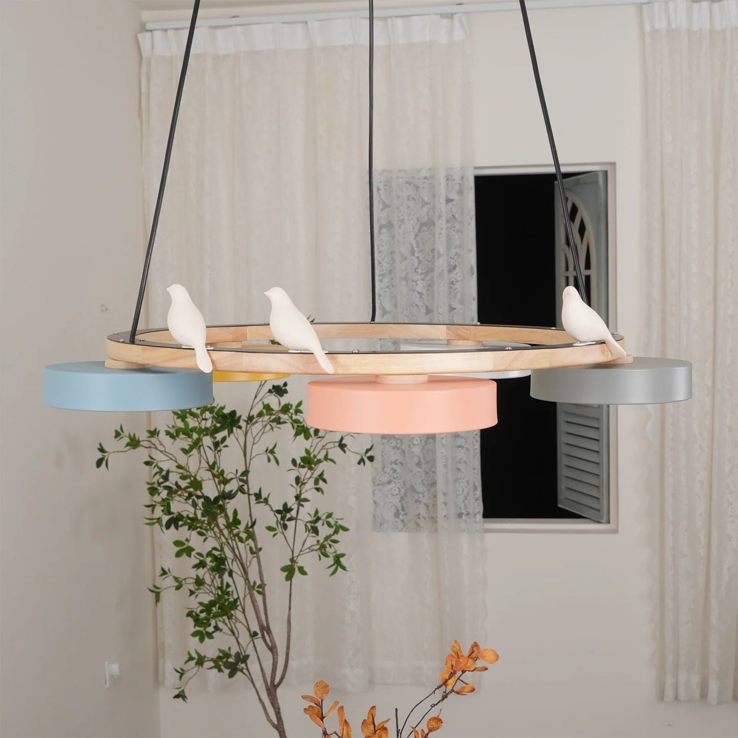 Modern Round Wood LED Chandelier Ceiling Pendant | Lunwora