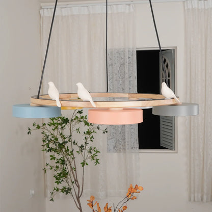 Modern Round Wood LED Chandelier Ceiling Pendant | Lunwora