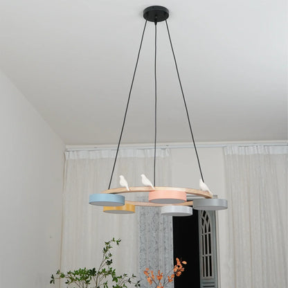 Modern Round Wood LED Chandelier Ceiling Pendant | Lunwora