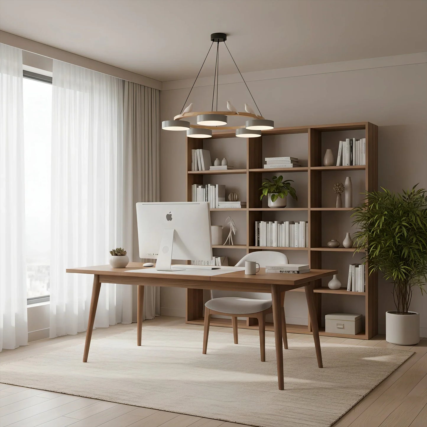 Modern Round Wood LED Chandelier Ceiling Pendant | Lunwora