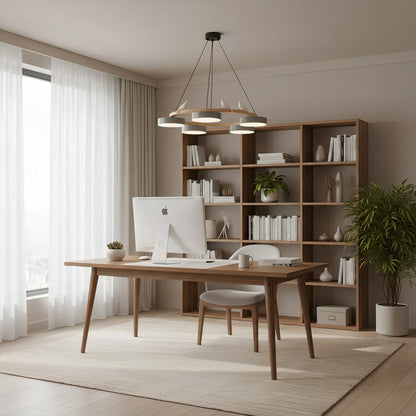 Modern Round Wood LED Chandelier Ceiling Pendant | Lunwora