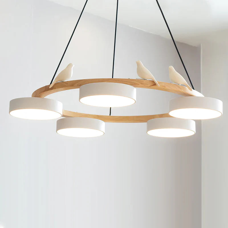 Modern Round Wood LED Chandelier Ceiling Pendant | Lunwora