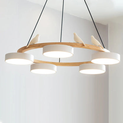 Modern Round Wood LED Chandelier Ceiling Pendant | Lunwora