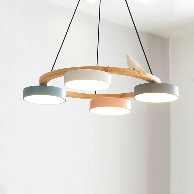 Modern Round Wood LED Chandelier Ceiling Pendant | Lunwora