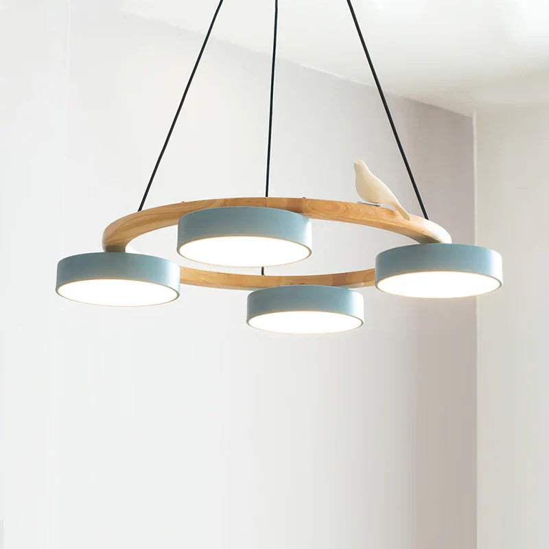 Modern Round Wood LED Chandelier Ceiling Pendant | Lunwora