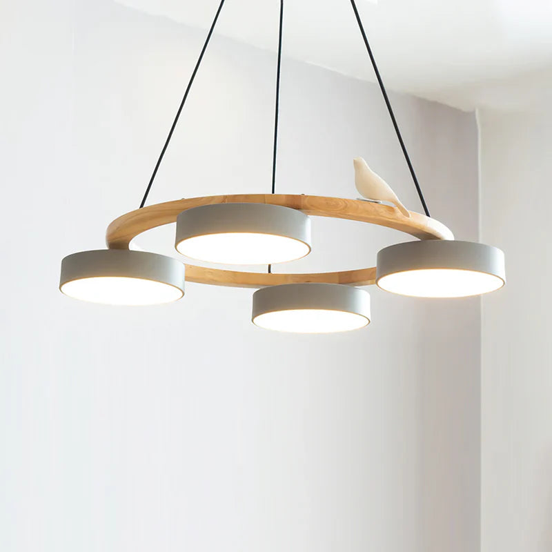 Modern Round Wood LED Chandelier Ceiling Pendant | Lunwora
