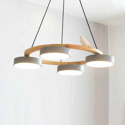 Modern Round Wood LED Chandelier Ceiling Pendant | Lunwora
