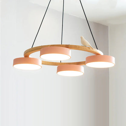 Modern Round Wood LED Chandelier Ceiling Pendant | Lunwora