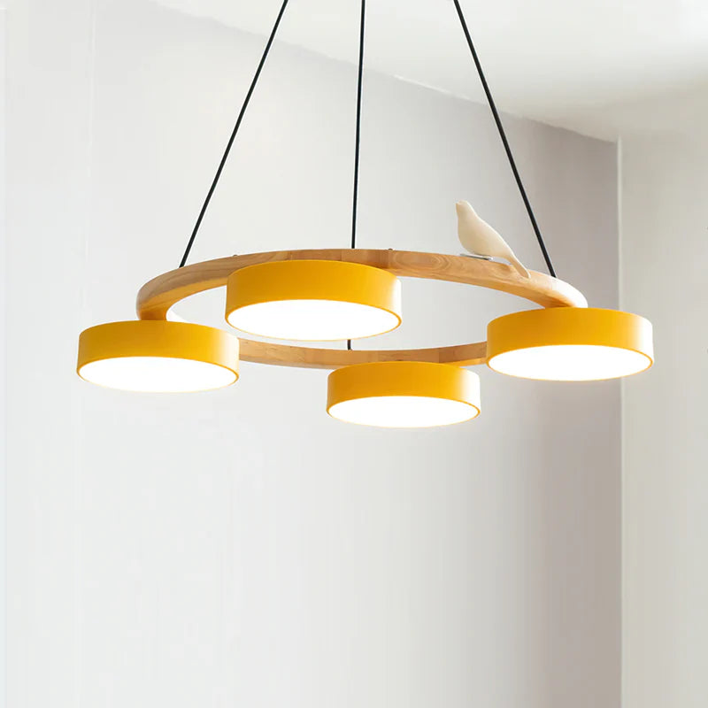 Modern Round Wood LED Chandelier Ceiling Pendant | Lunwora