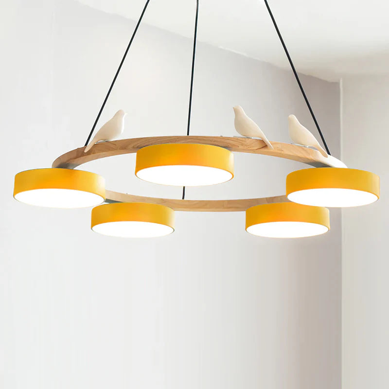 Modern Round Wood LED Chandelier Ceiling Pendant | Lunwora