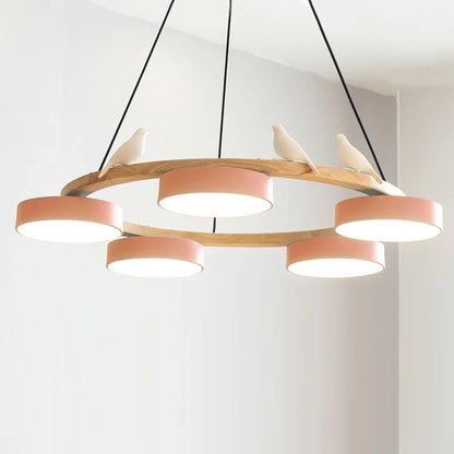 Modern Round Wood LED Chandelier Ceiling Pendant | Lunwora