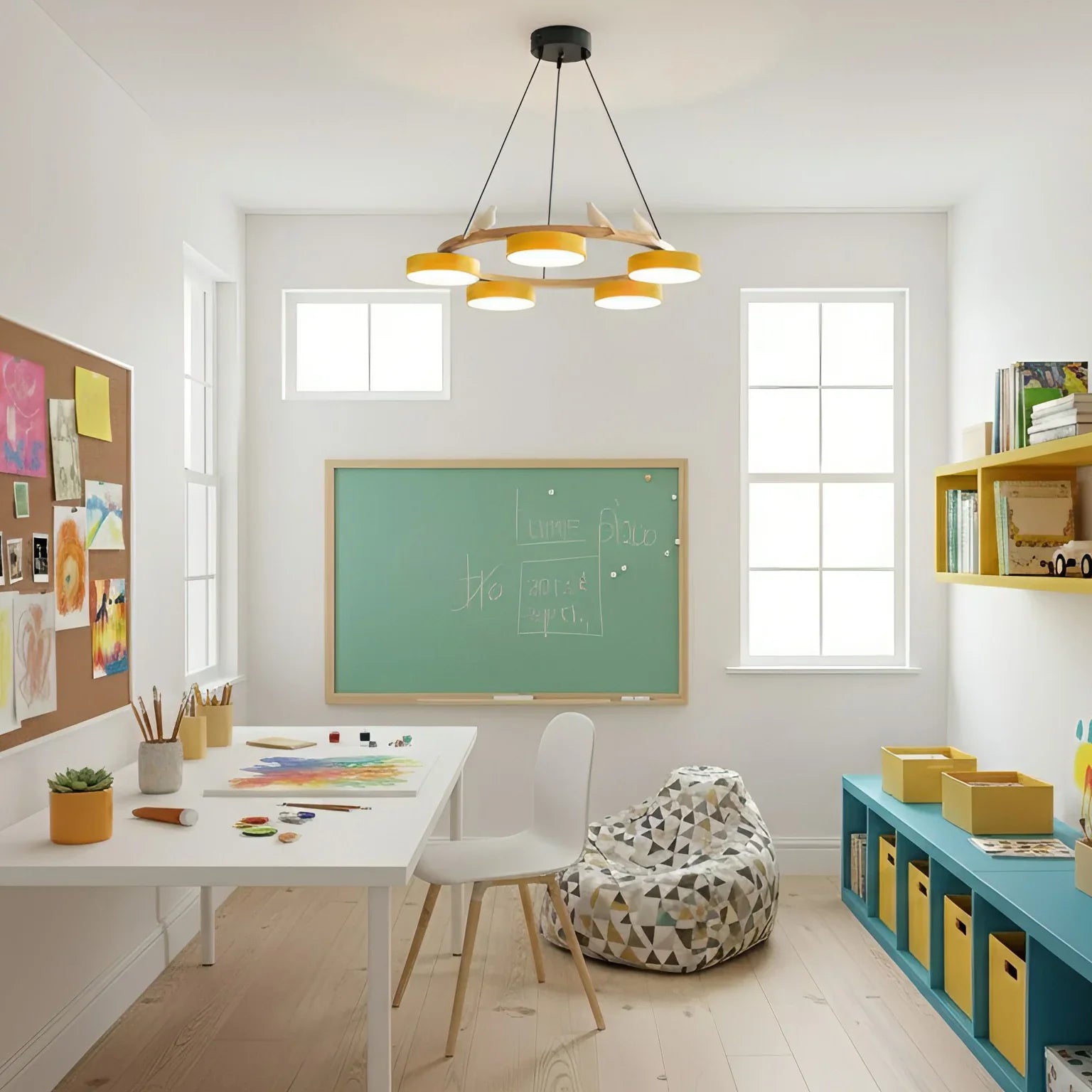 Modern Round Wood LED Chandelier Ceiling Pendant | Lunwora