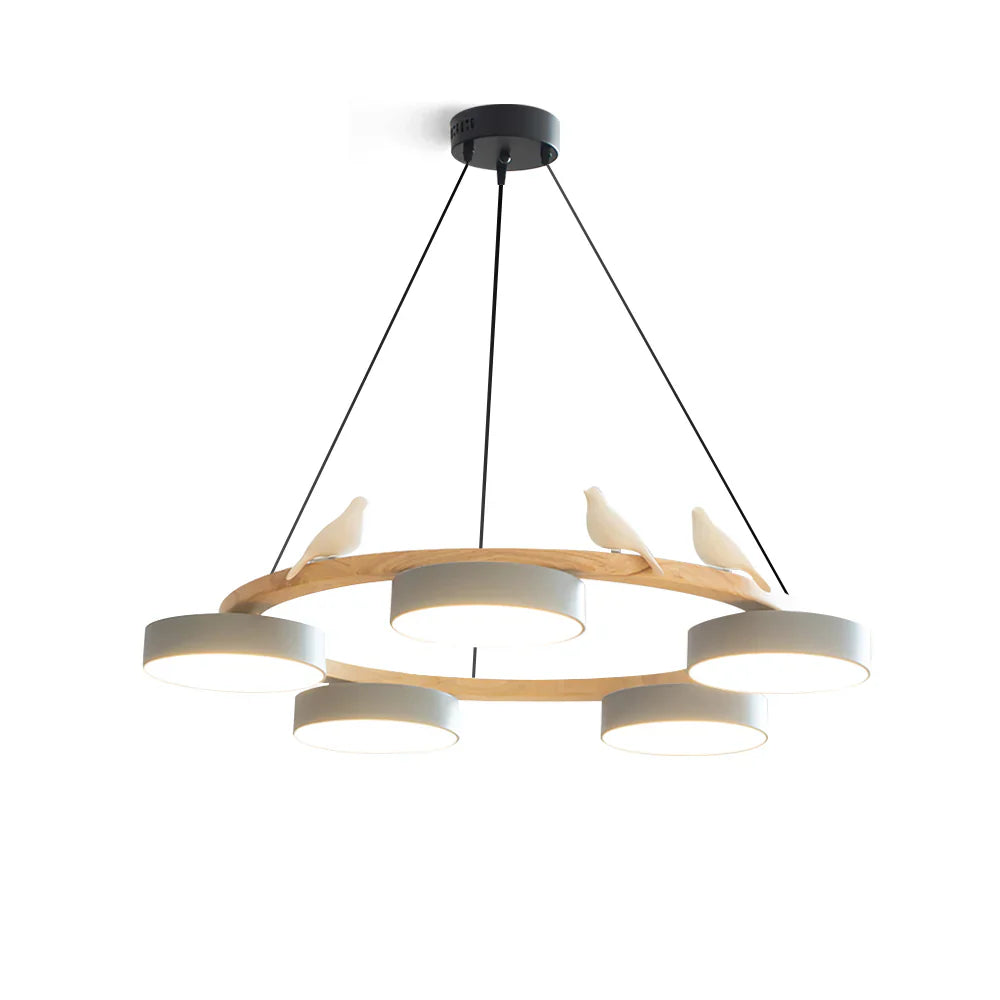 Modern Round Wood LED Chandelier Ceiling Pendant | Lunwora