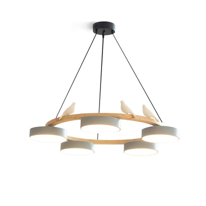 Modern Round Wood LED Chandelier Ceiling Pendant | Lunwora