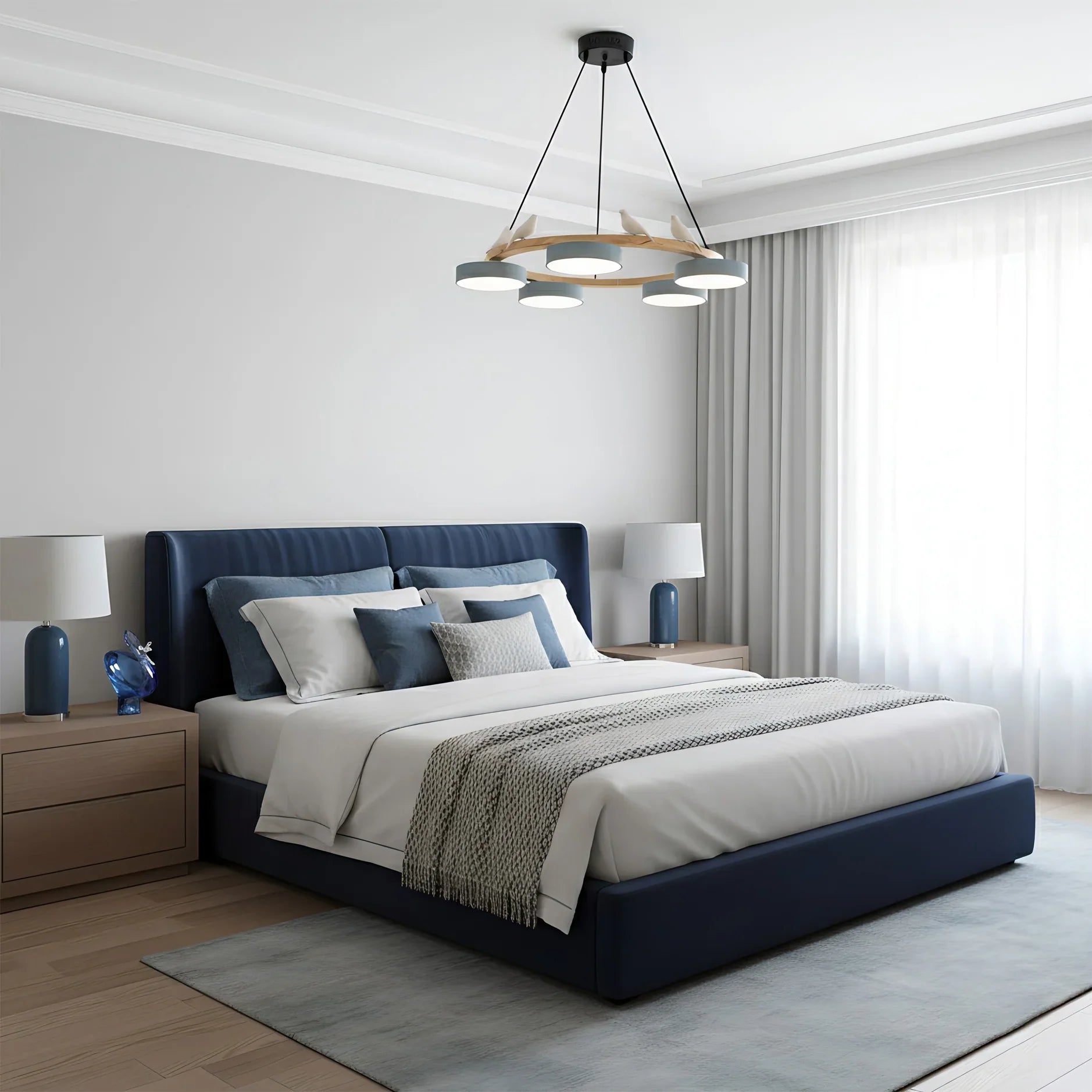 Modern Round Wood LED Chandelier Ceiling Pendant | Lunwora