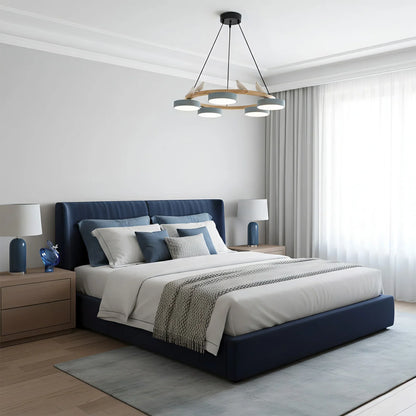 Modern Round Wood LED Chandelier Ceiling Pendant | Lunwora