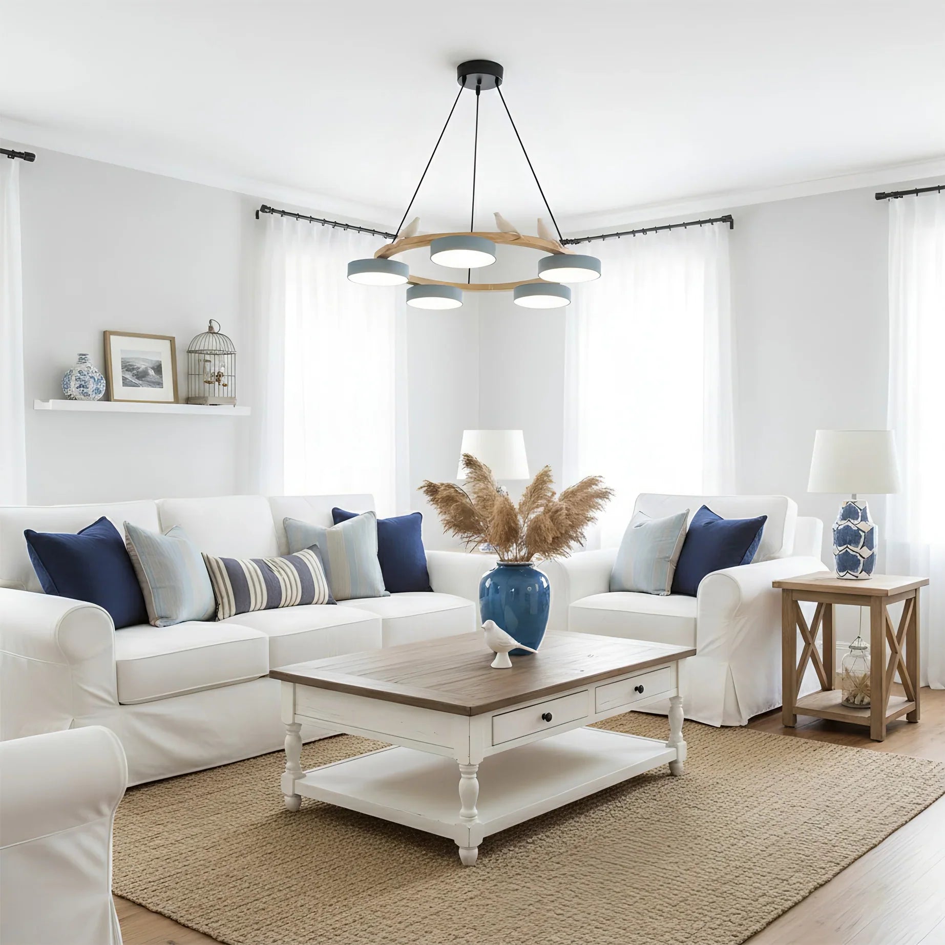 Modern Round Wood LED Chandelier Ceiling Pendant | Lunwora