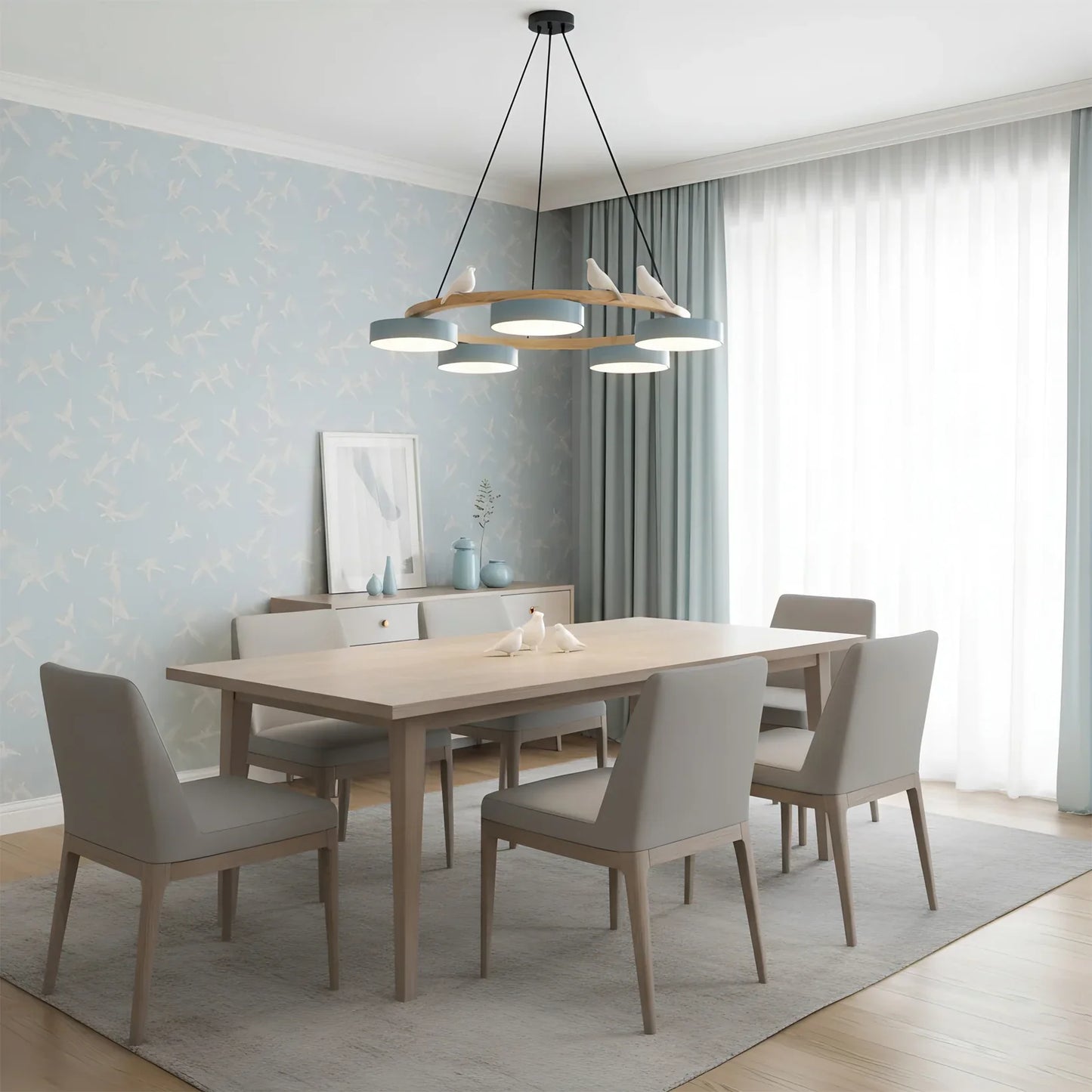 Modern Round Wood LED Chandelier Ceiling Pendant | Lunwora