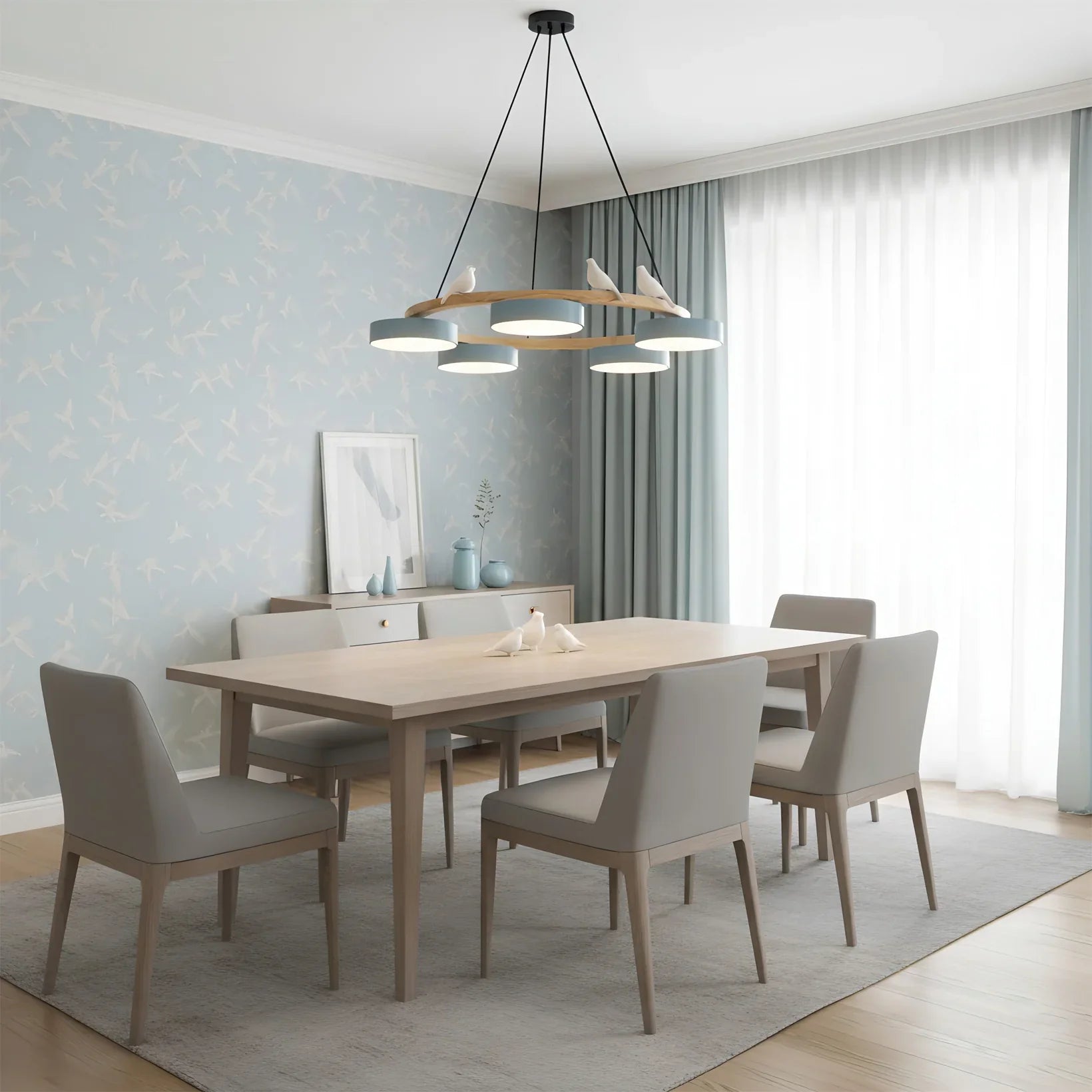 Modern Round Wood LED Chandelier Ceiling Pendant | Lunwora