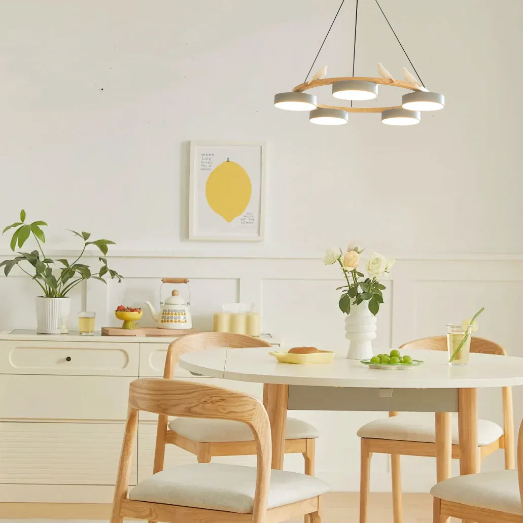 Modern Round Wood LED Chandelier Ceiling Pendant | Lunwora