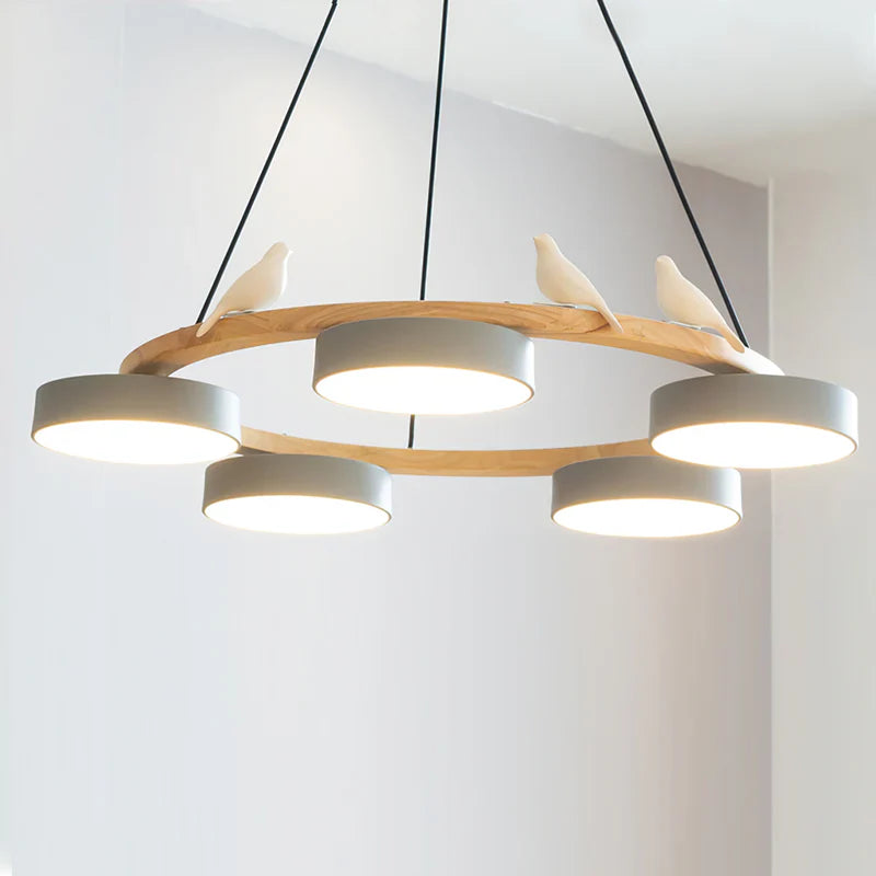Modern Round Wood LED Chandelier Ceiling Pendant | Lunwora