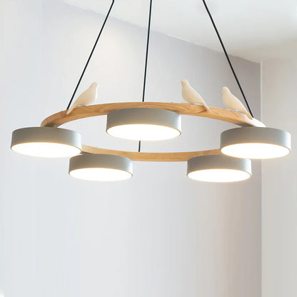 Modern Round Wood LED Chandelier Ceiling Pendant | Lunwora