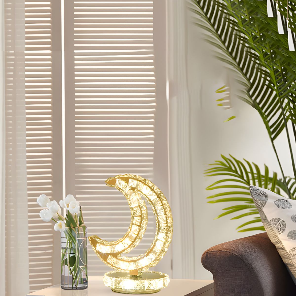 Modern Table Lamp with Crystal Shades and LED Light | Sarvico