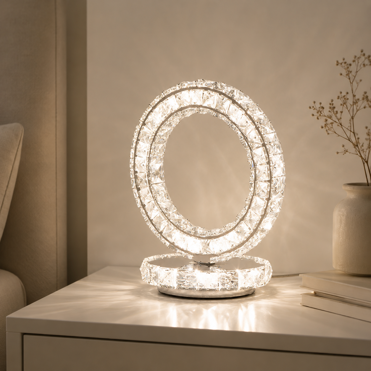 Modern Table Lamp with Crystal Shades and LED Light | Sarvico
