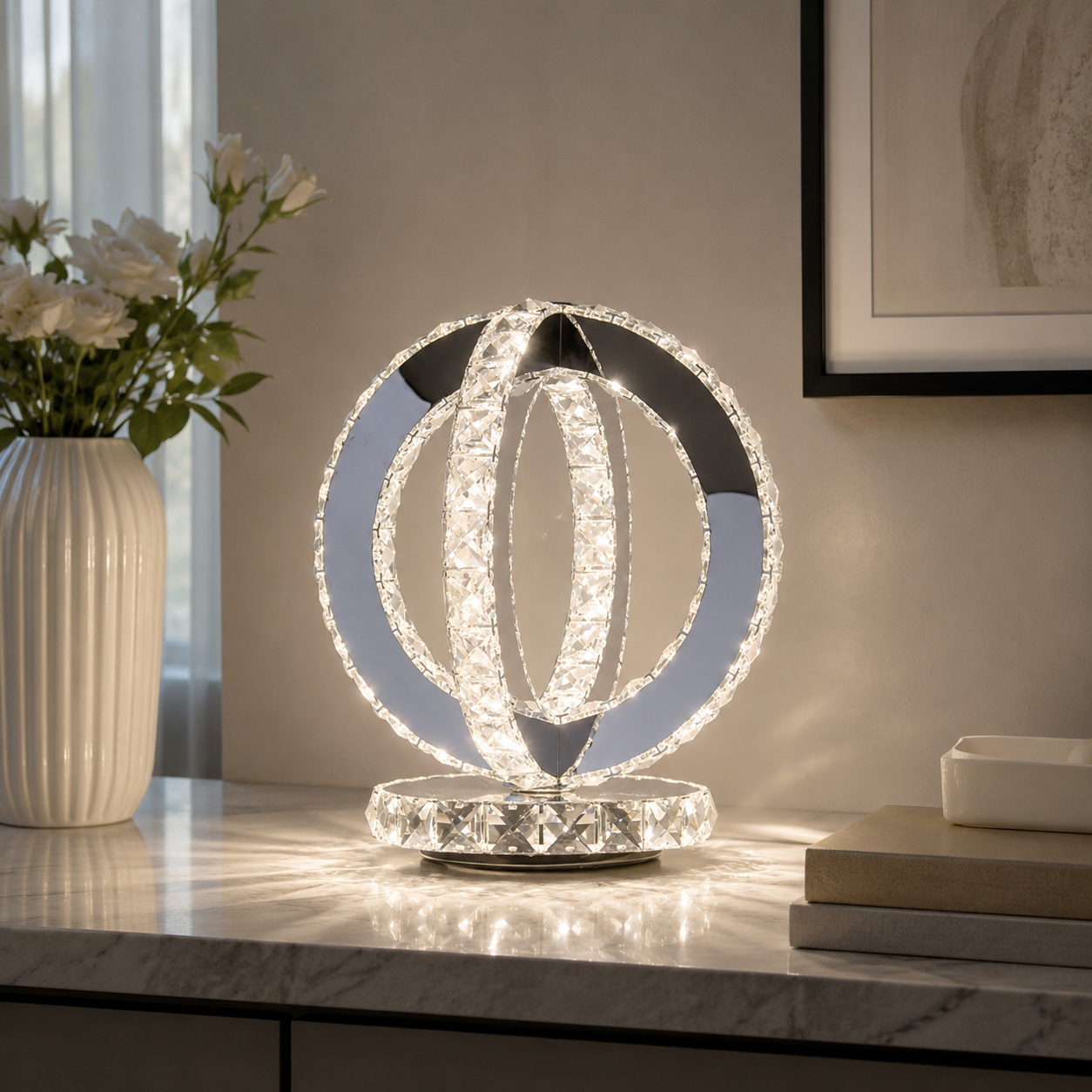 Modern Table Lamp with Crystal Shades and LED Light | Sarvico