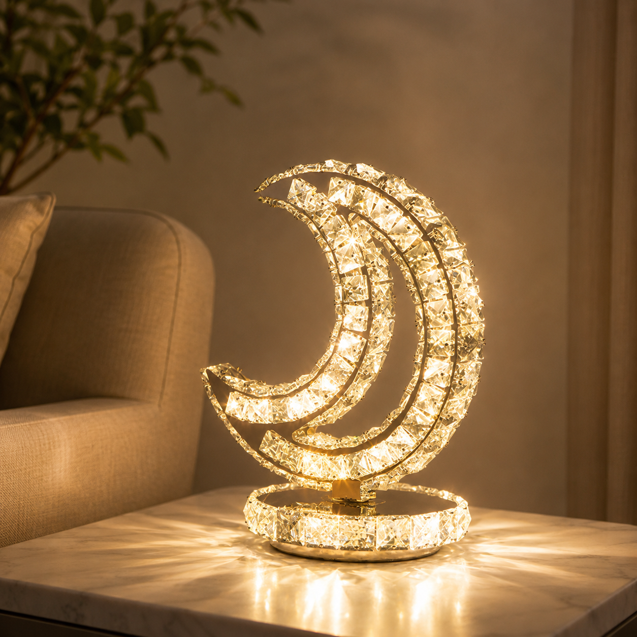 Modern Table Lamp with Crystal Shades and LED Light | Sarvico