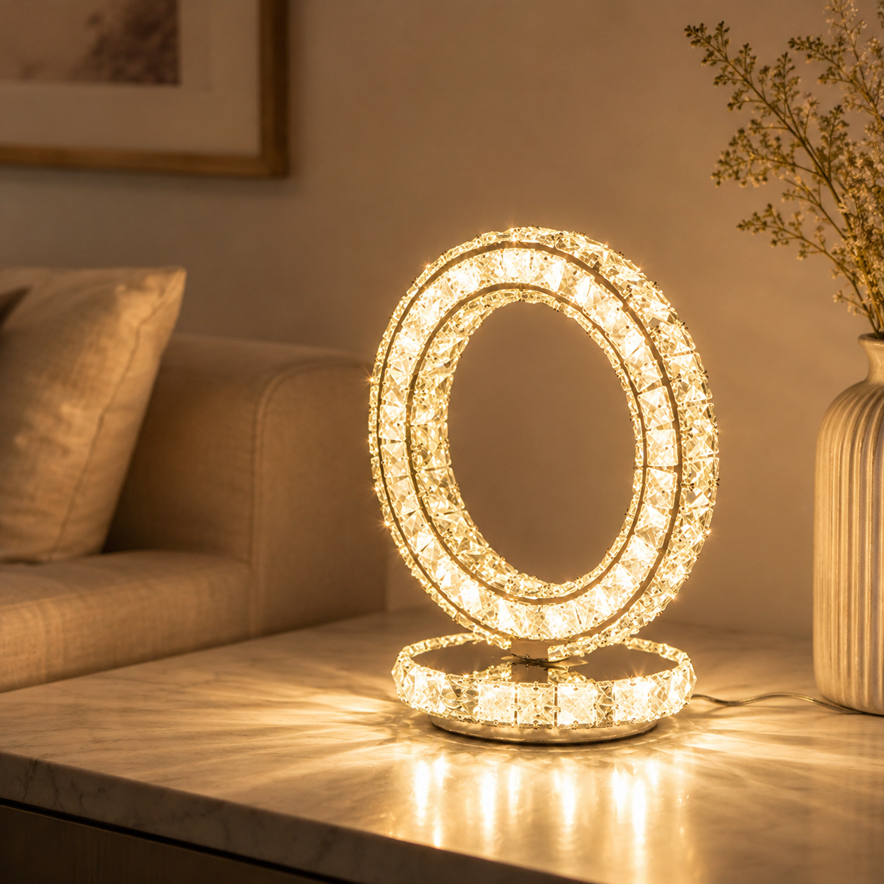 Modern Table Lamp with Crystal Shades and LED Light | Sarvico