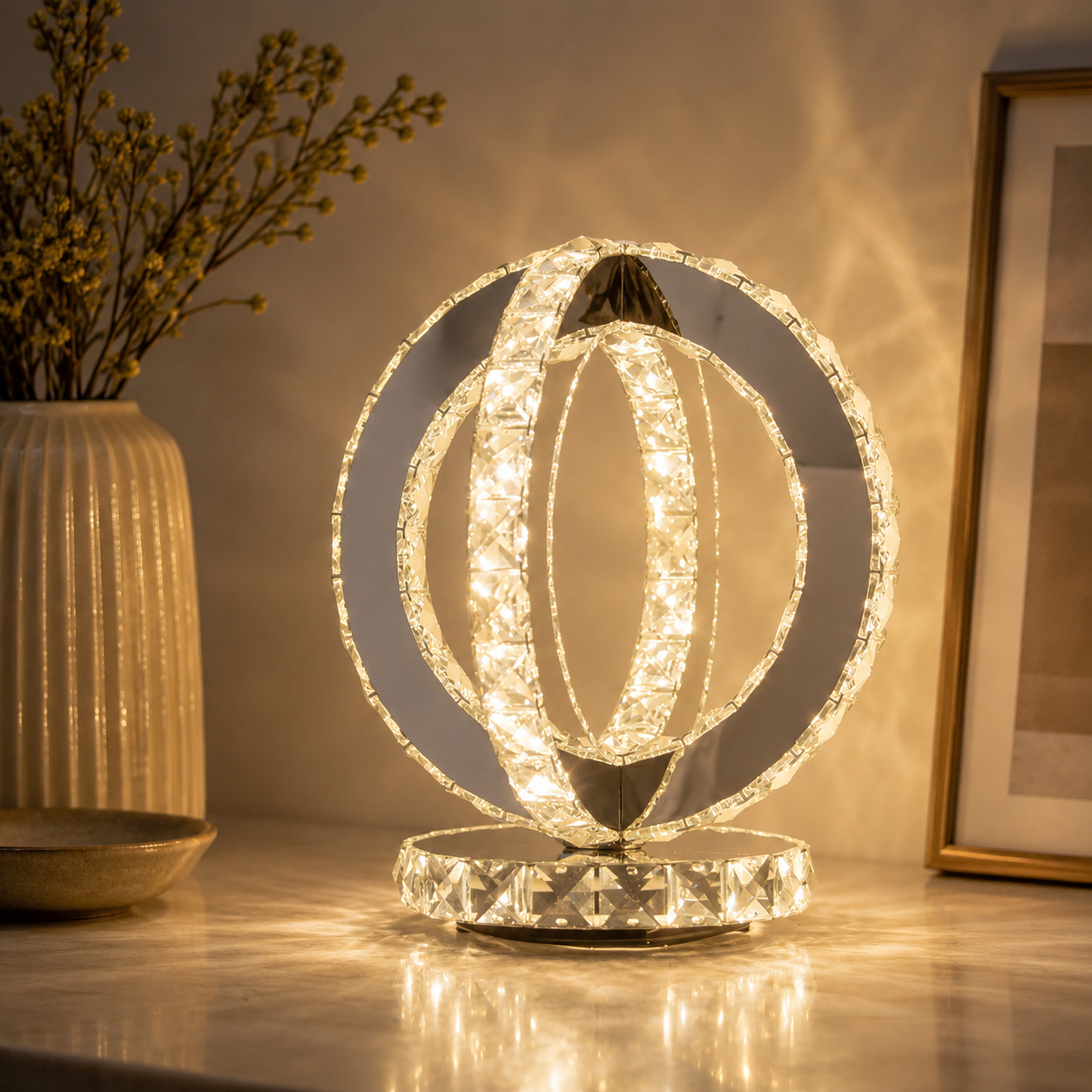 Modern Table Lamp with Crystal Shades and LED Light | Sarvico